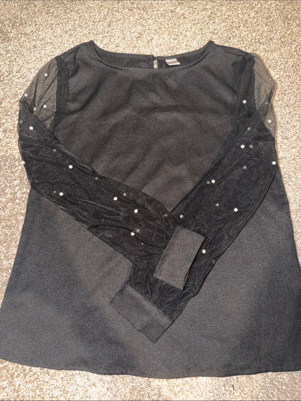 Amazon Black Sheer Pearl-Accent Women's Blouse